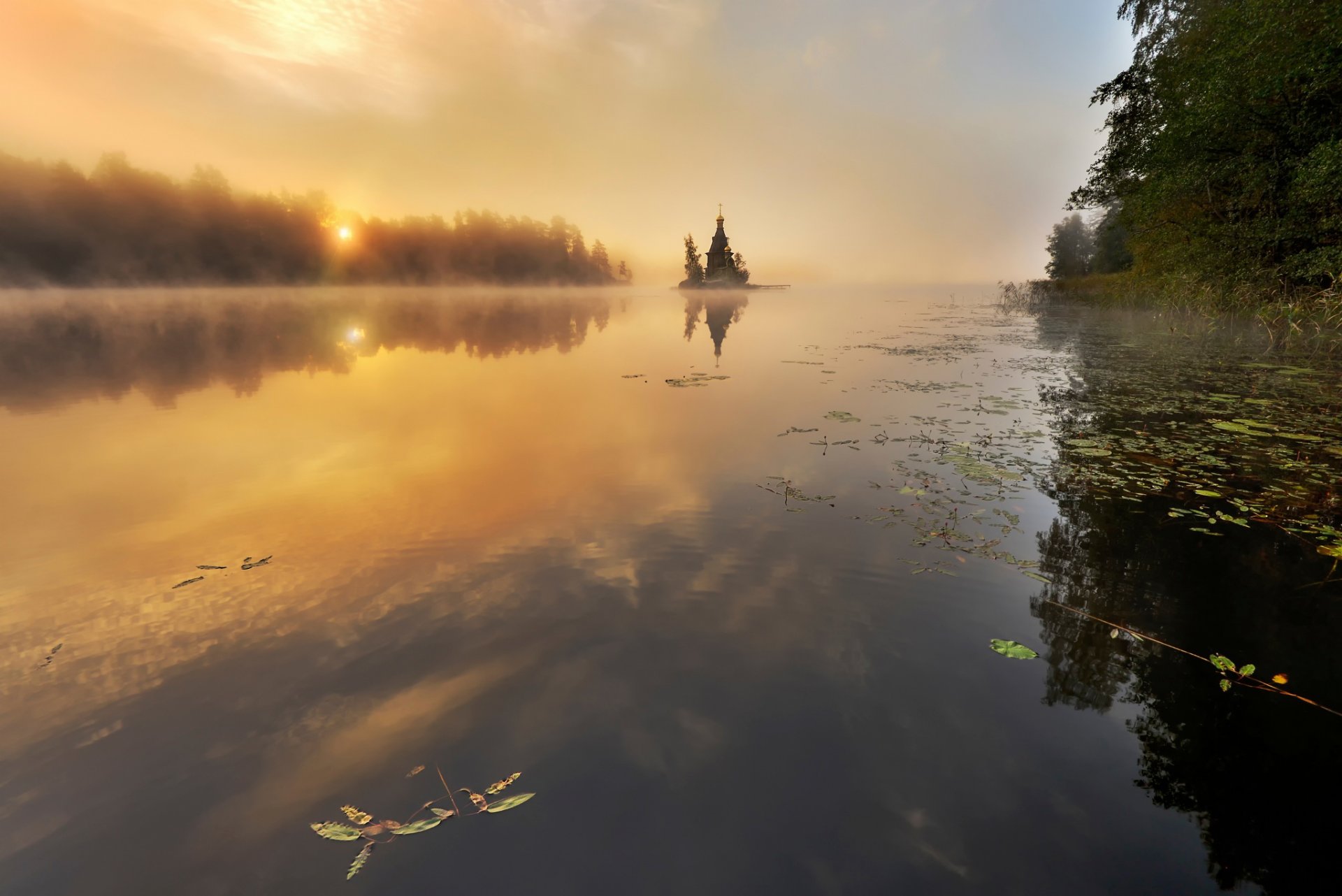 vuoksa lake-river system russia autumn temple