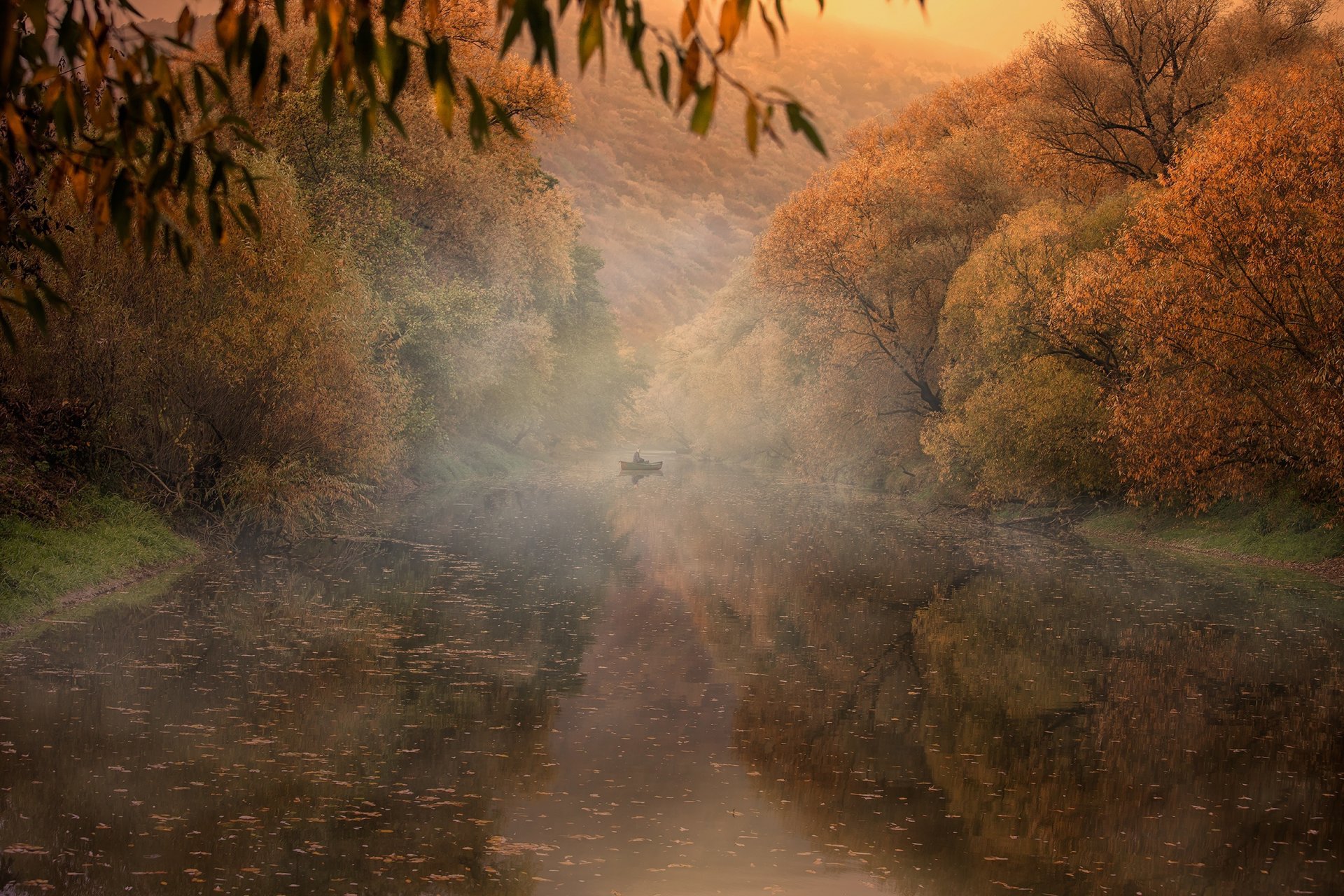 rivière automne bateau