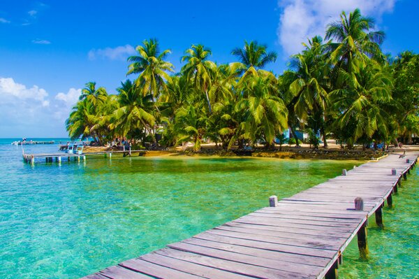 Bridge to the bungalow from the tropical beach