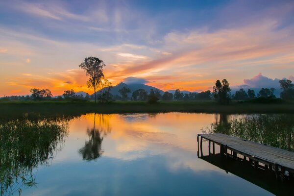 Schöner Fluss in Hongkong bei Sonnenuntergang