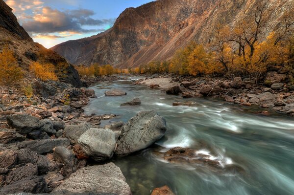 Autumn river in Altai in October