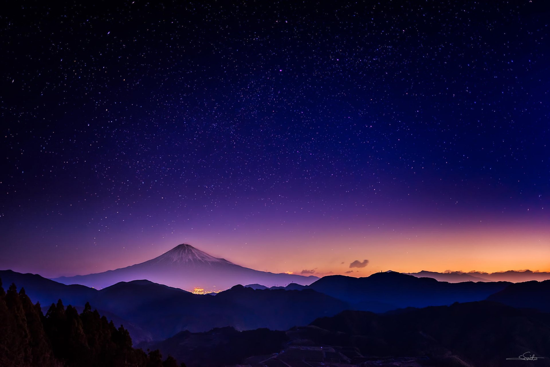 nature montagnes nuit ciel étoiles lueur