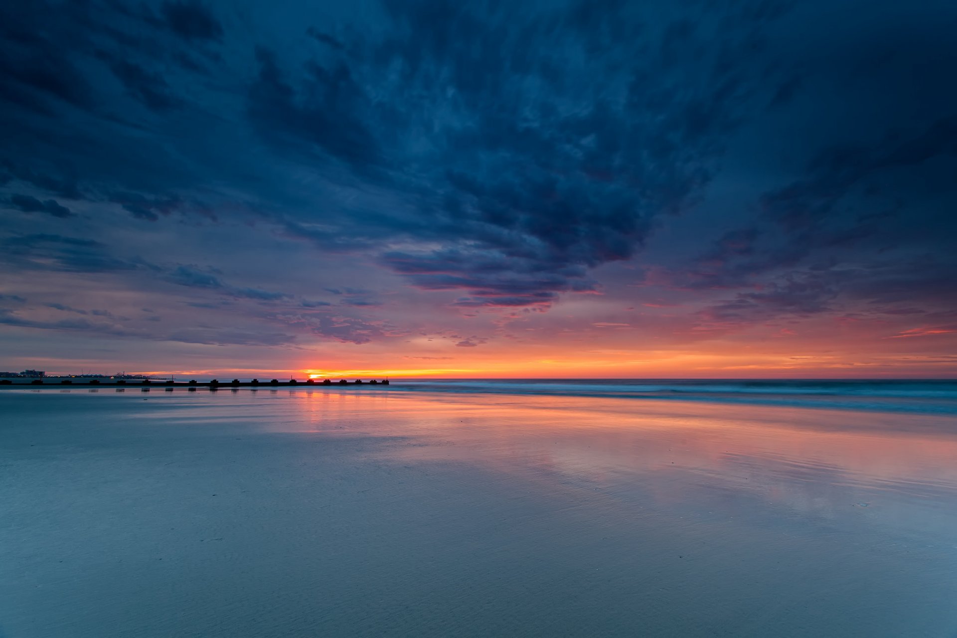 natura mare acqua sera tramonto cielo nuvole sfondo carta da parati widescreen schermo intero widescreen