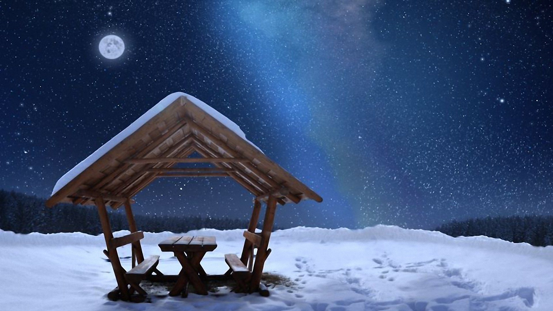 inverno luna gazebo neve stelle