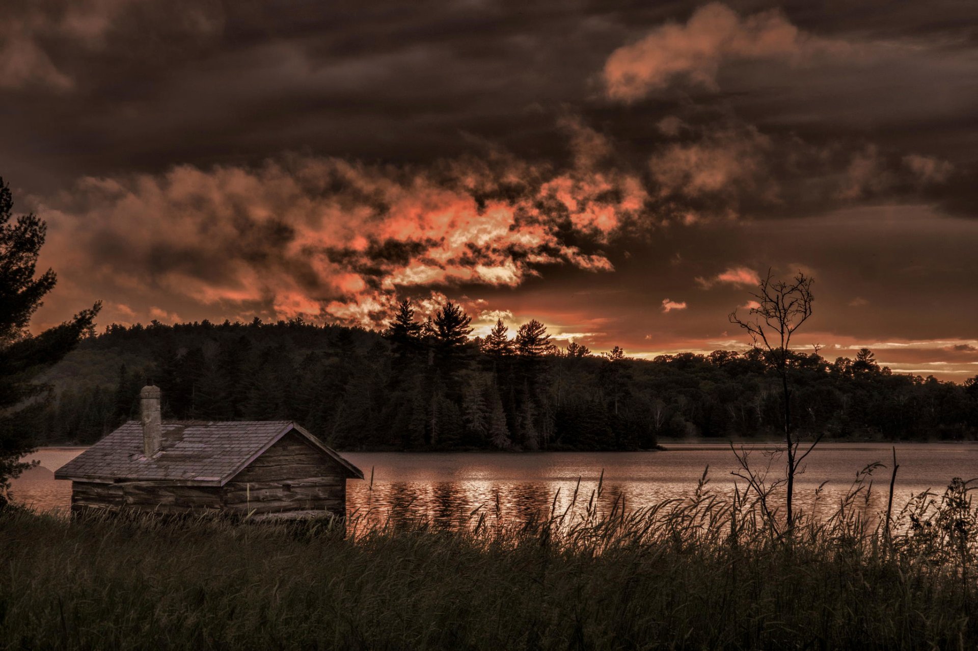 canada lago foresta fienile