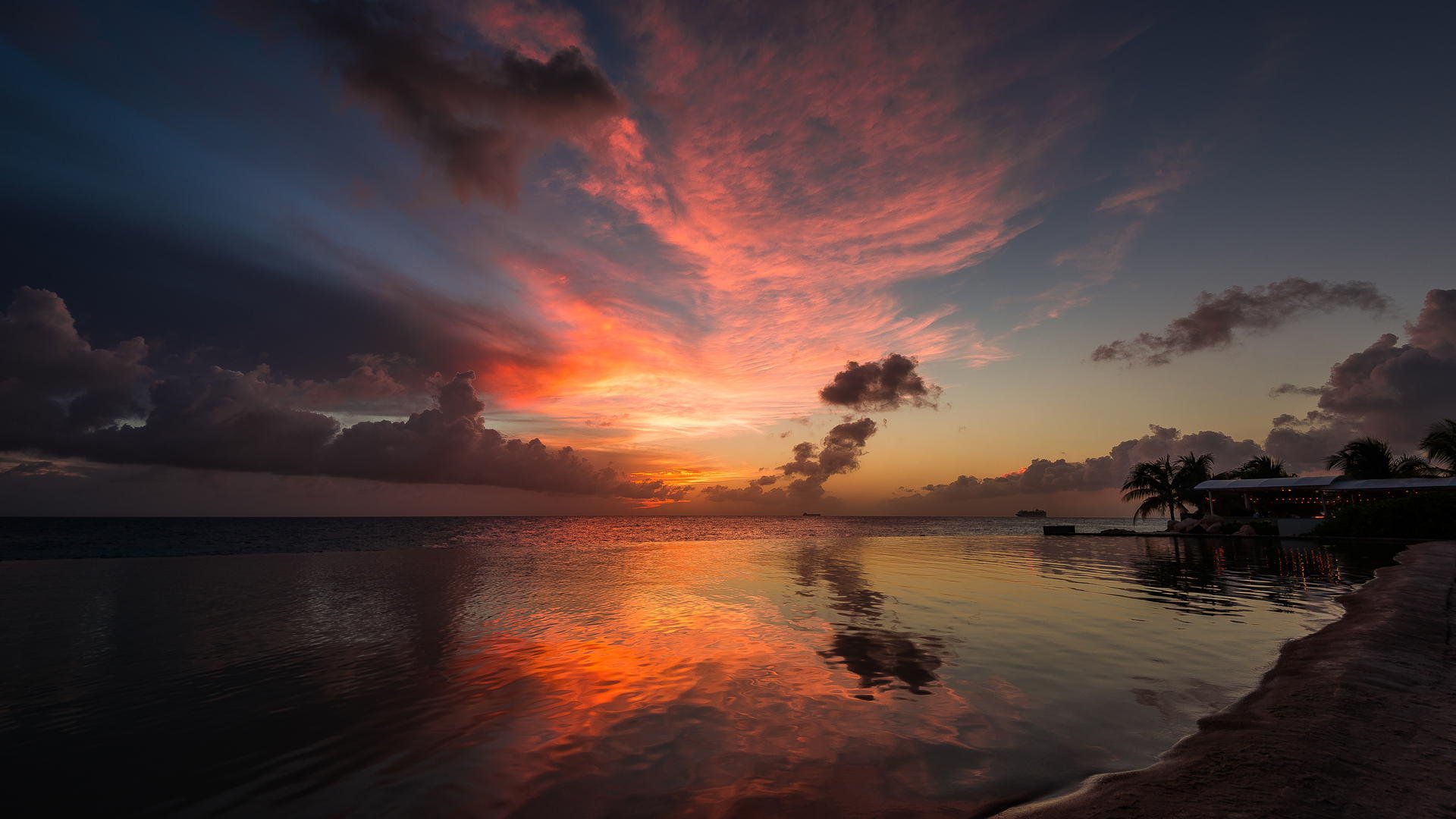 beach resort dawn ocean bungalow palm