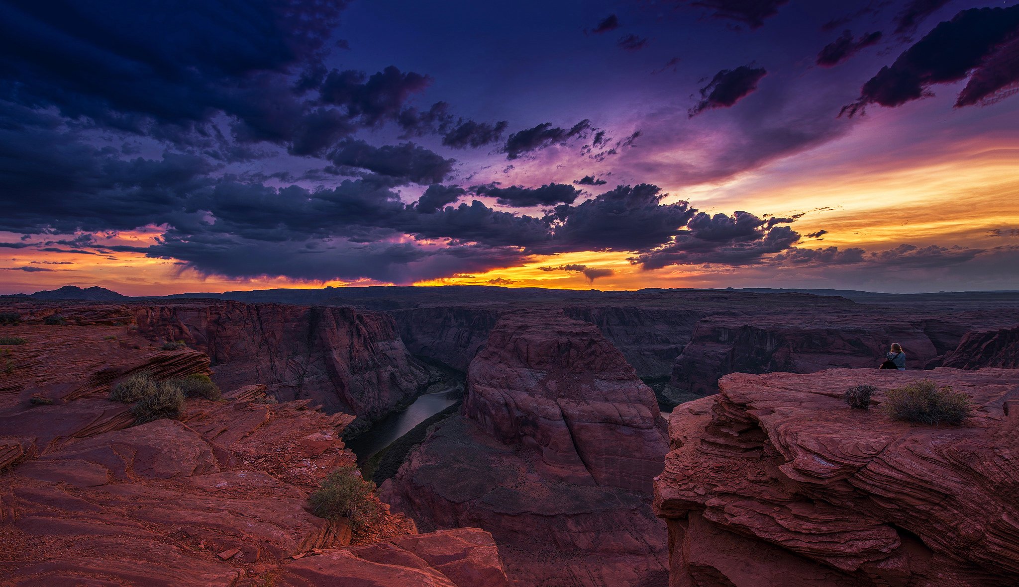 horseshoe bend arizona colorado grand canyon usa roches nuages coucher de soleil paysage