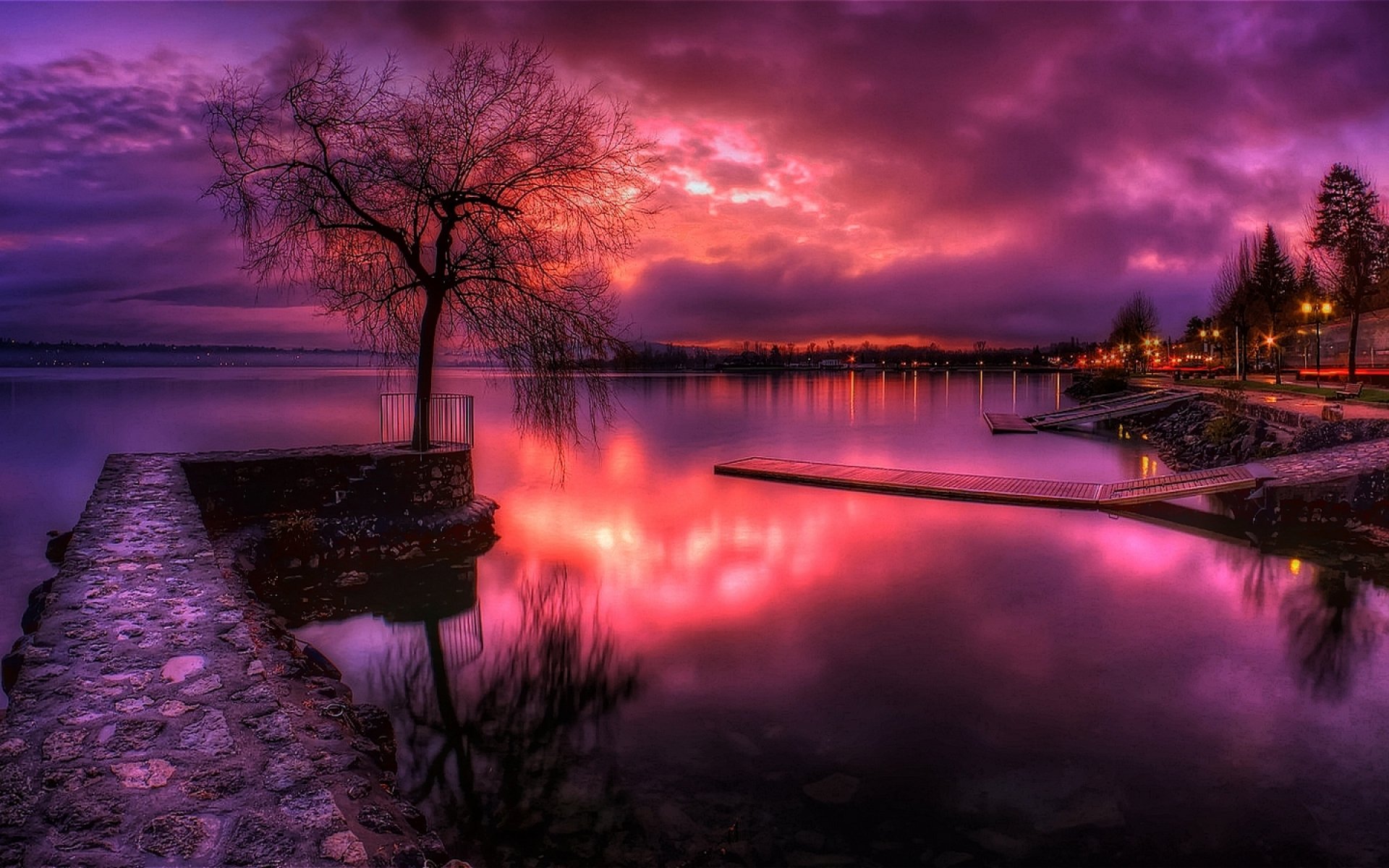 naturaleza cielo nubes puesta de sol paisaje árboles lago