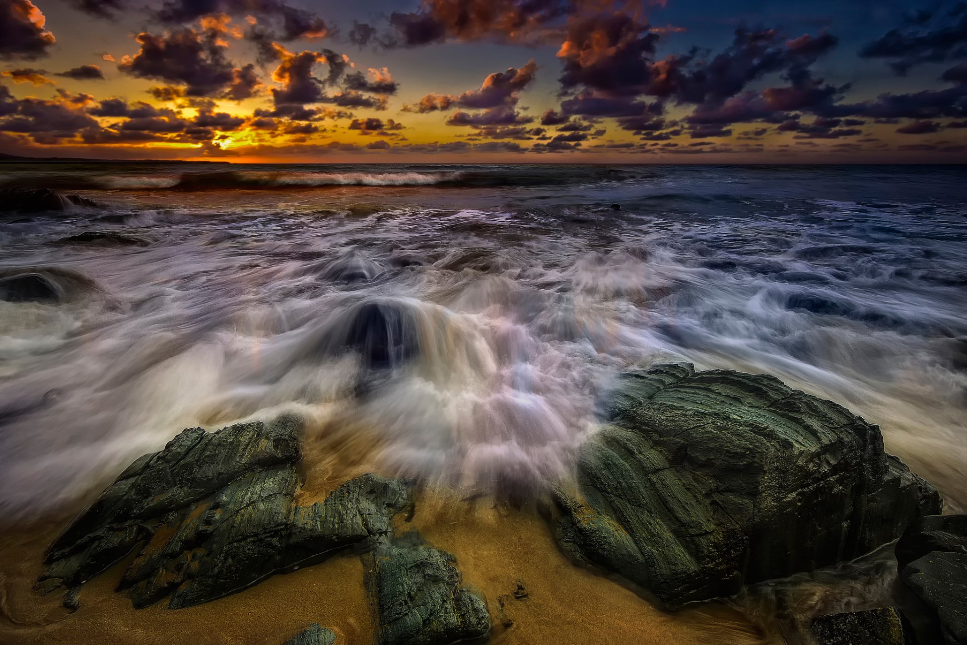 beach waves stones processing