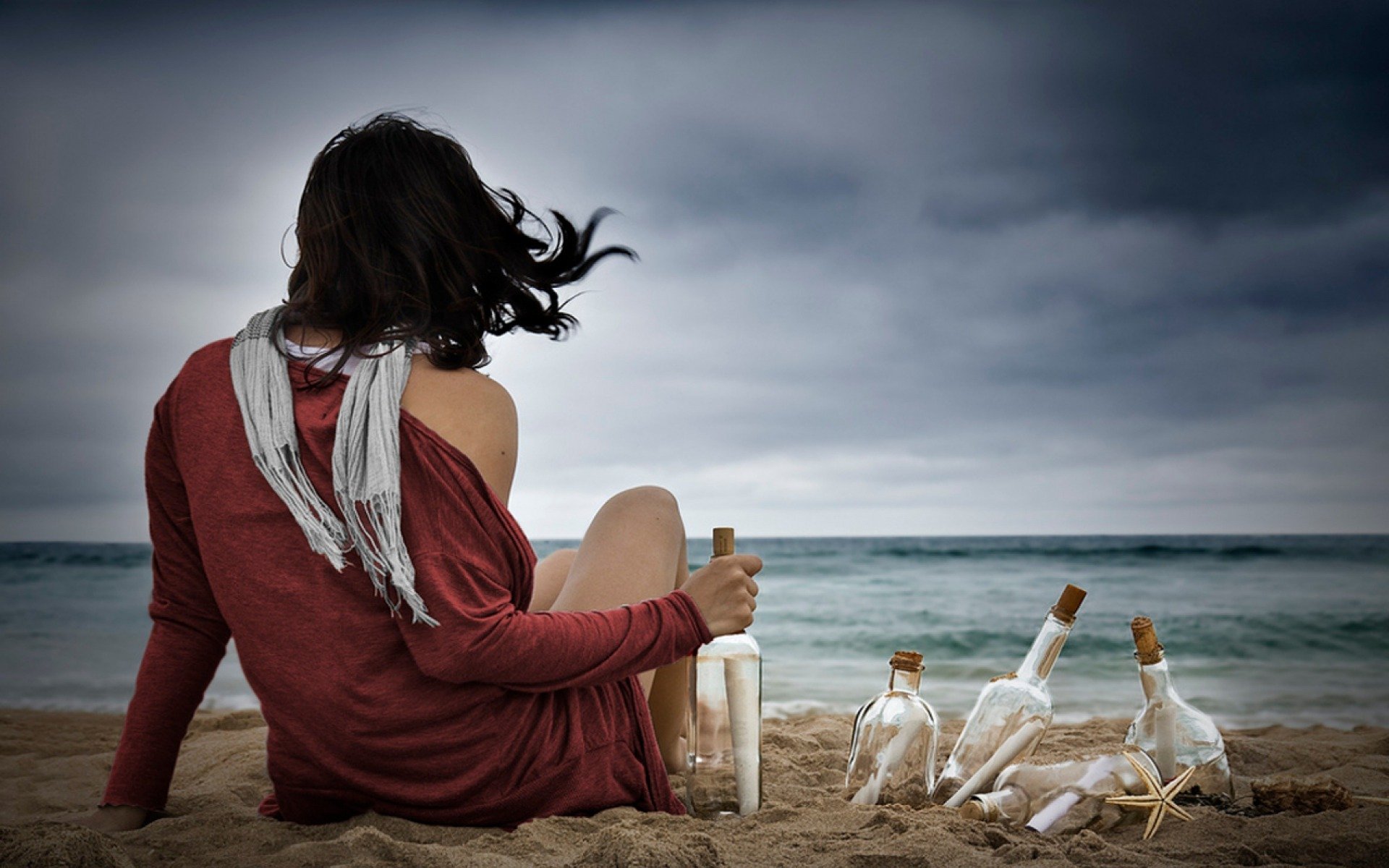 mädchen natur landschaft meer strand himmel