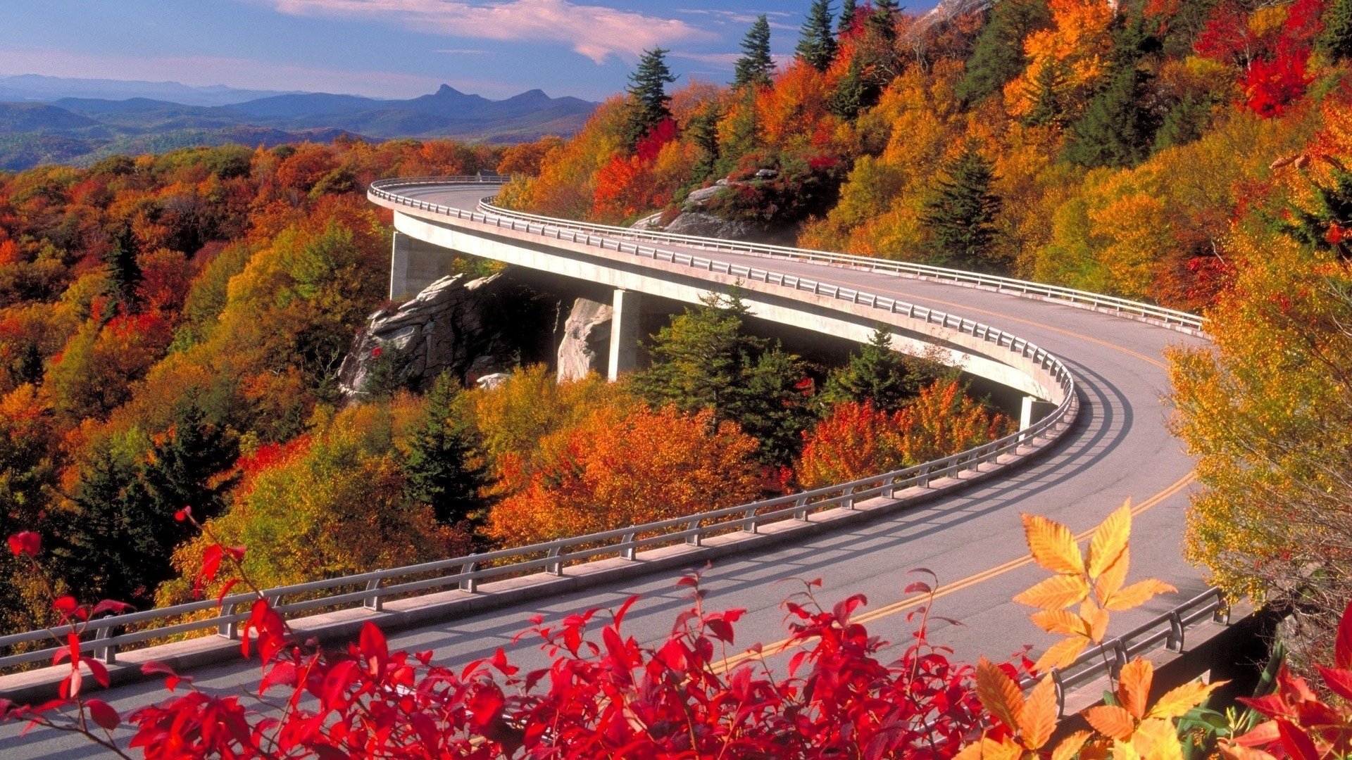 road nature autumn mountain sky