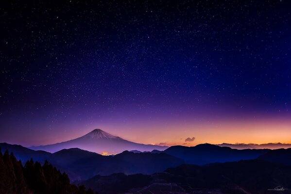 Night starry sky and mountains