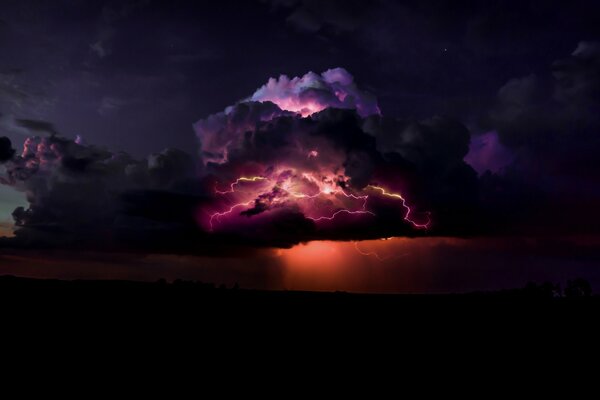 Lightning on the background of the night sky