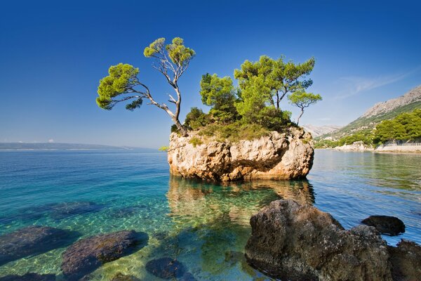 A quiet harbor in the rocks in nature