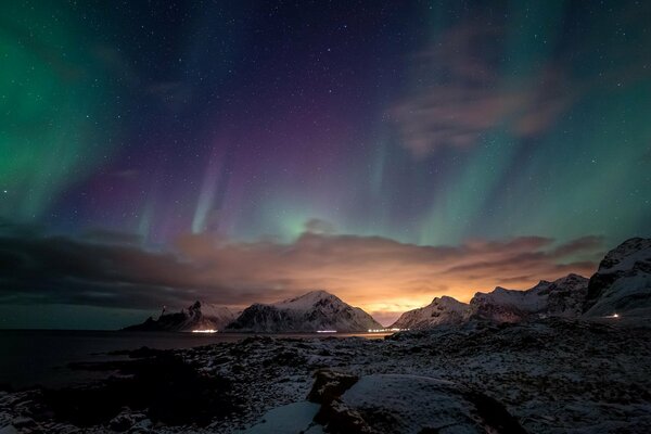 Northern Lights at night in winter