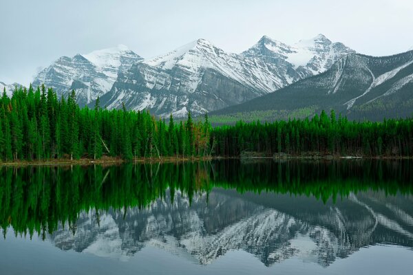 Landscape of mountains. Reflection of mountains in water