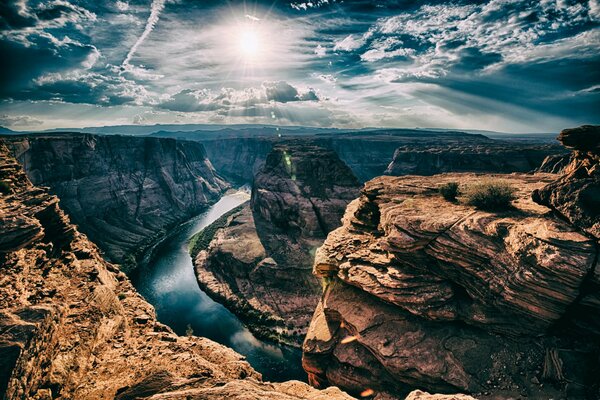 Rocks in Arizona. Bright sun in the sky