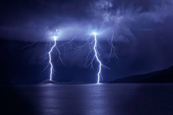 Lightning striking the lake