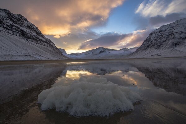 Lakes surrounded by icy mountains