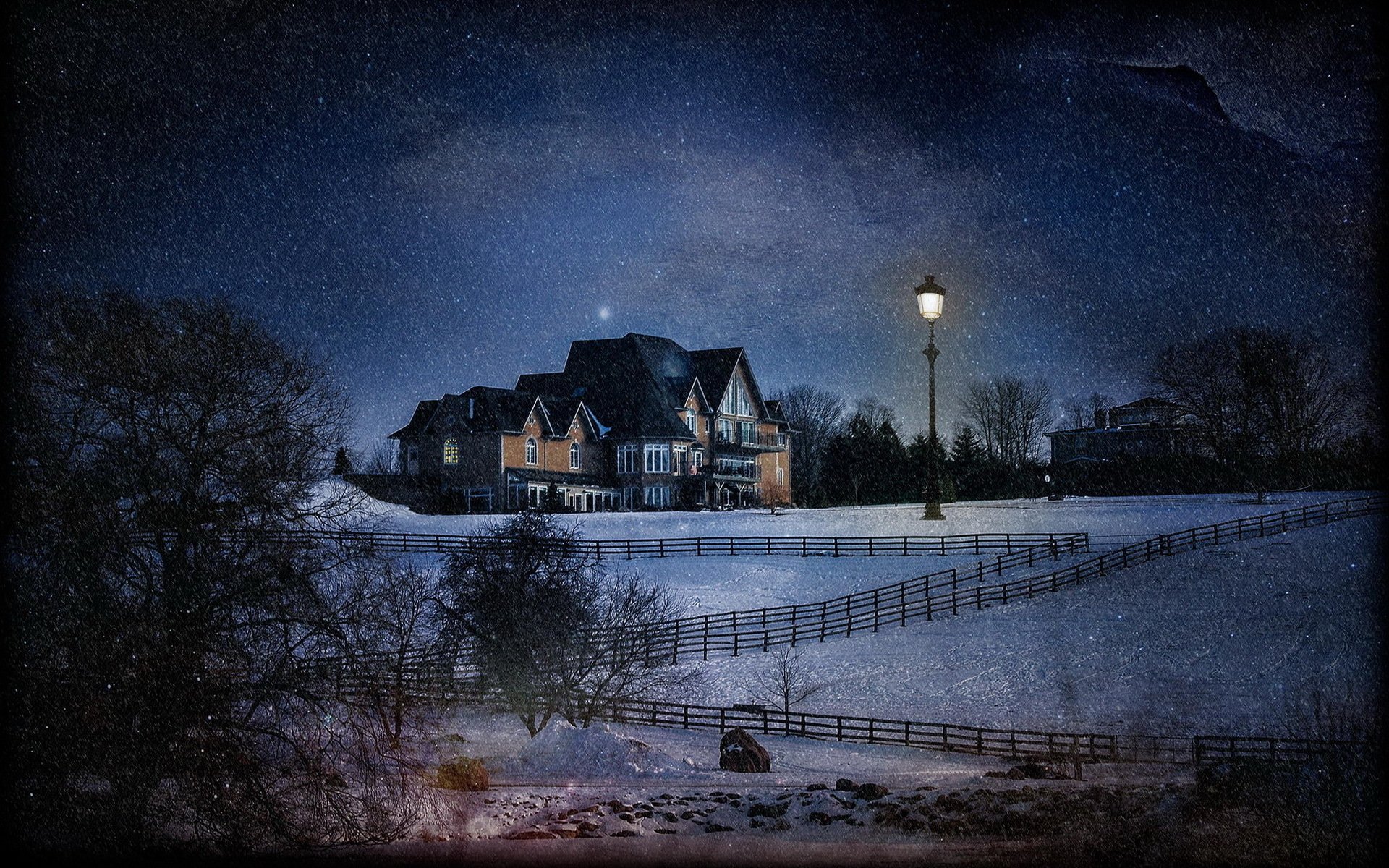 night light house snow processing