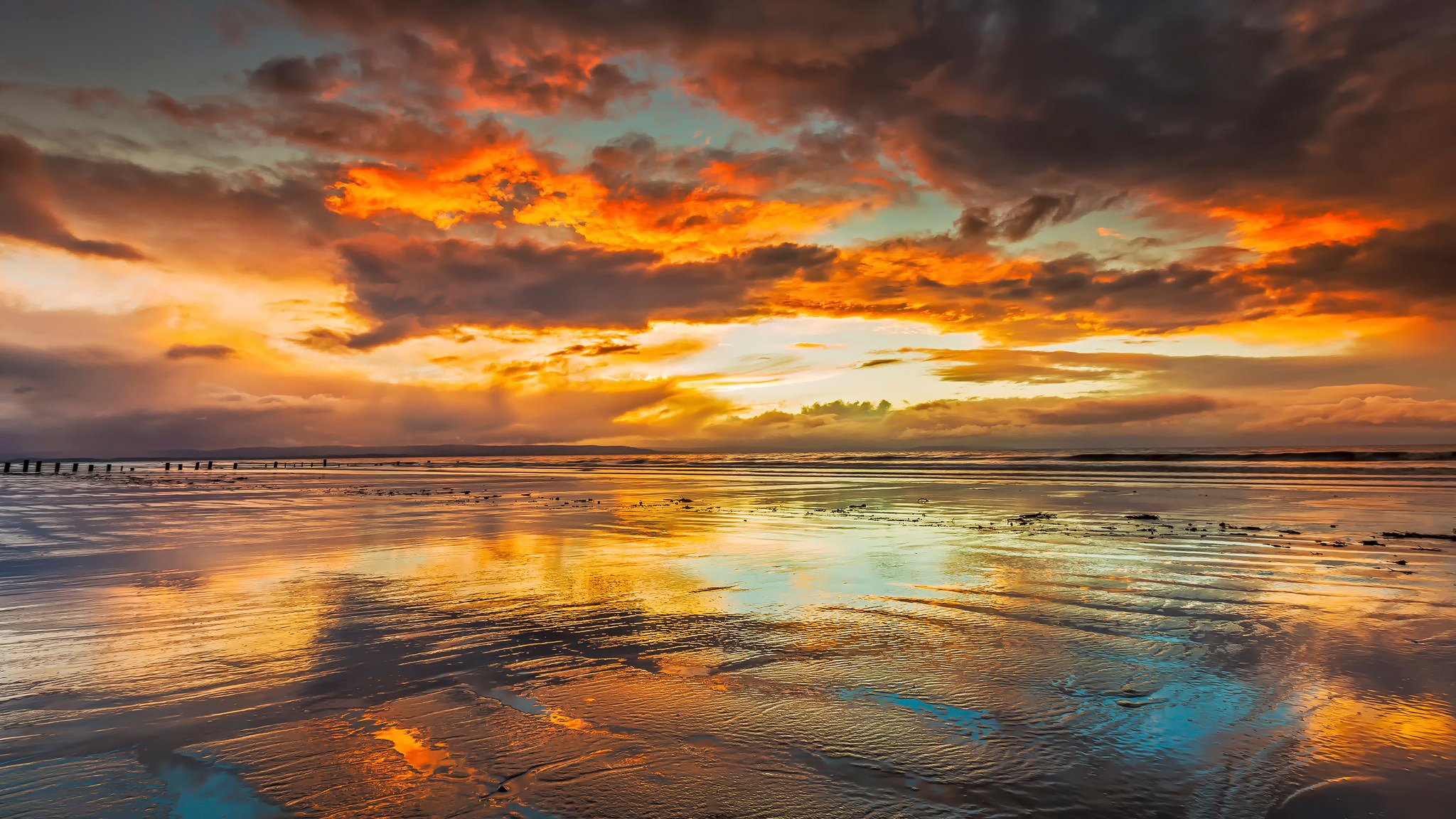 strand reflexion himmel wolken