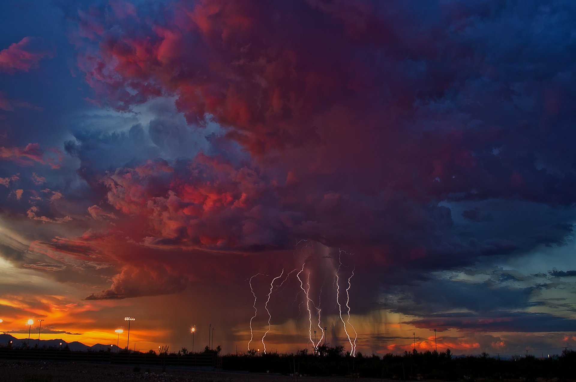 arizona burza błyskawice wieczór niebo chmury