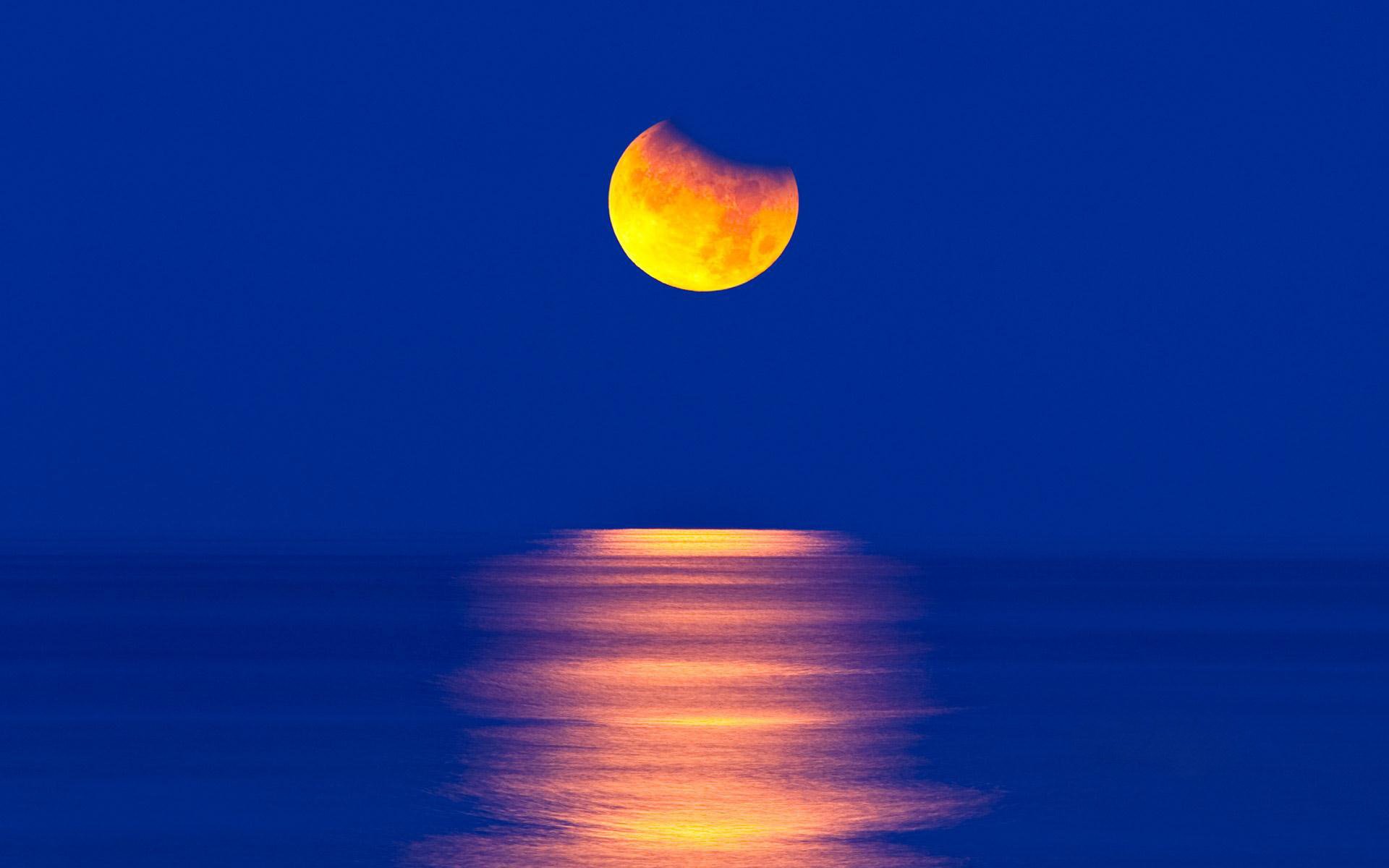 luna notte mare cielo carta da parati paesaggio