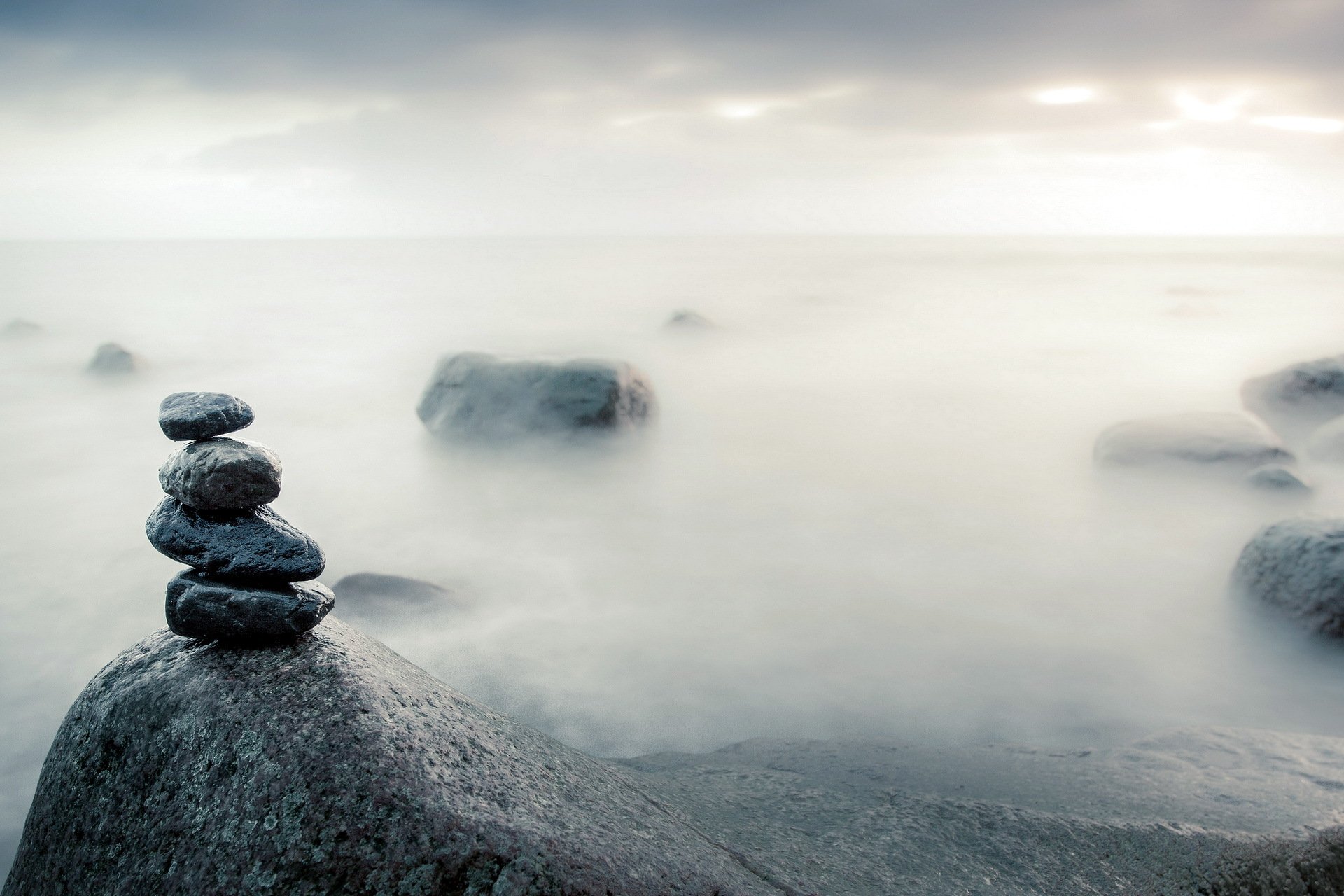 steine meer nebel natur