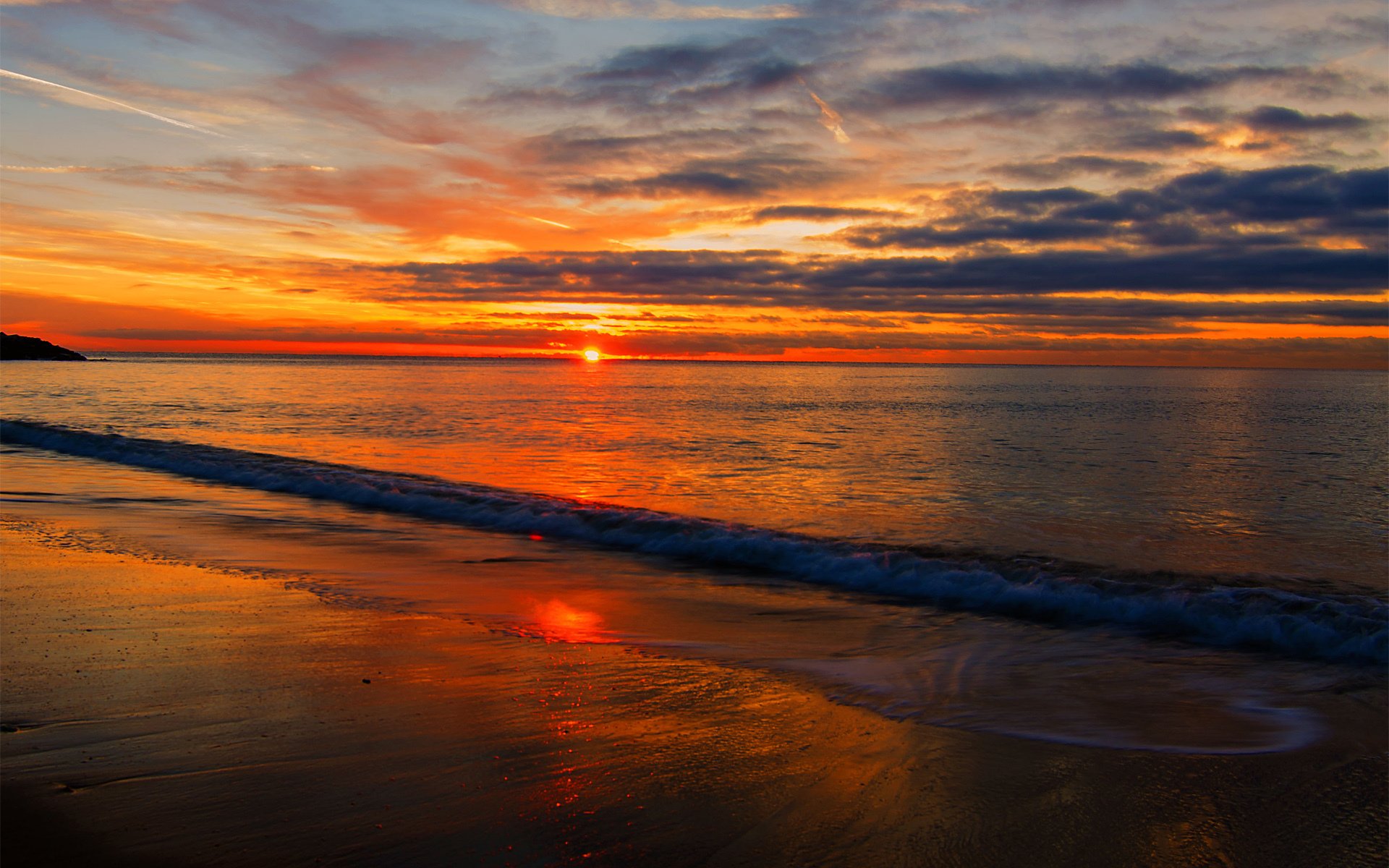 unset sea sun cloud