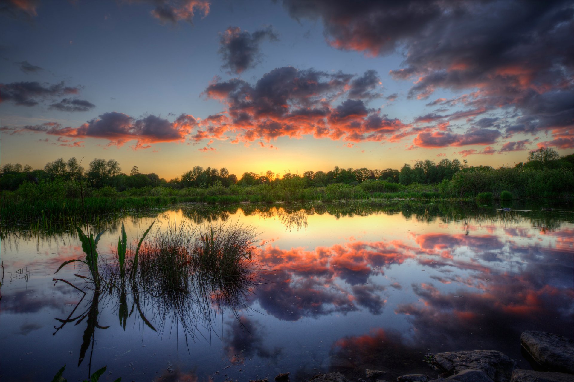 pantano nubes reflexión