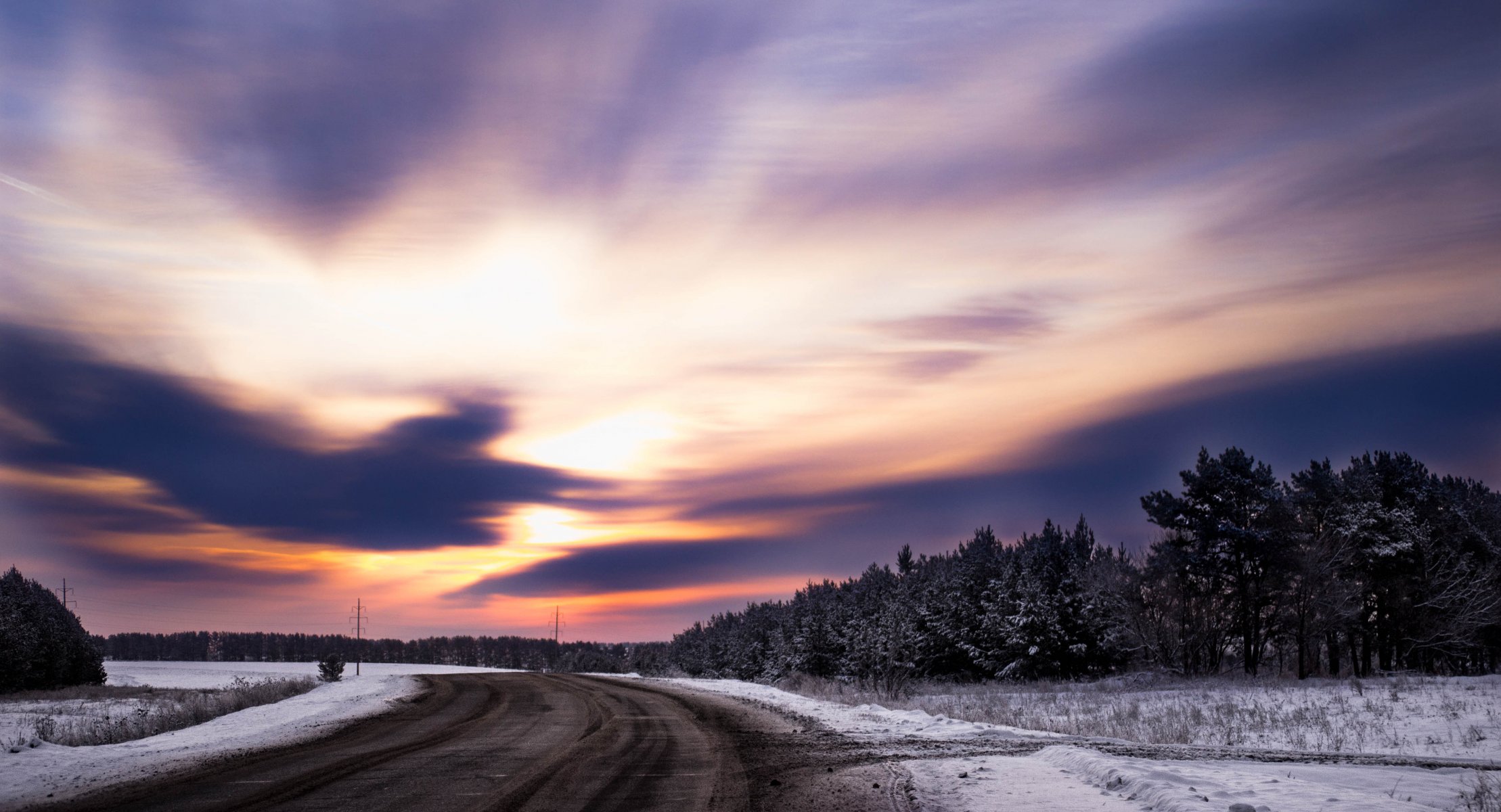 nieve invierno belleza naturaleza bosque árboles hierba puesta de sol cielo carretera nubes luz sol morgendorfer