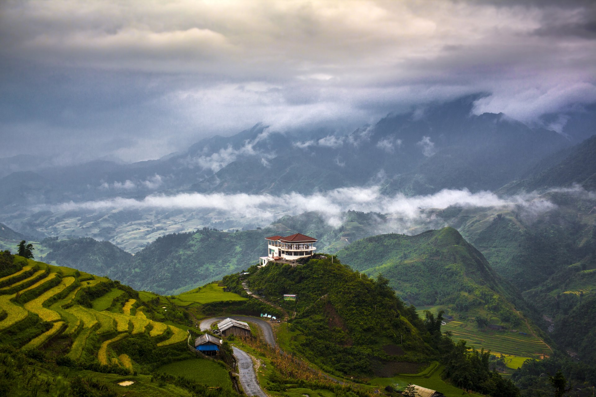 nature mountain valley tea plantation house in the mountain