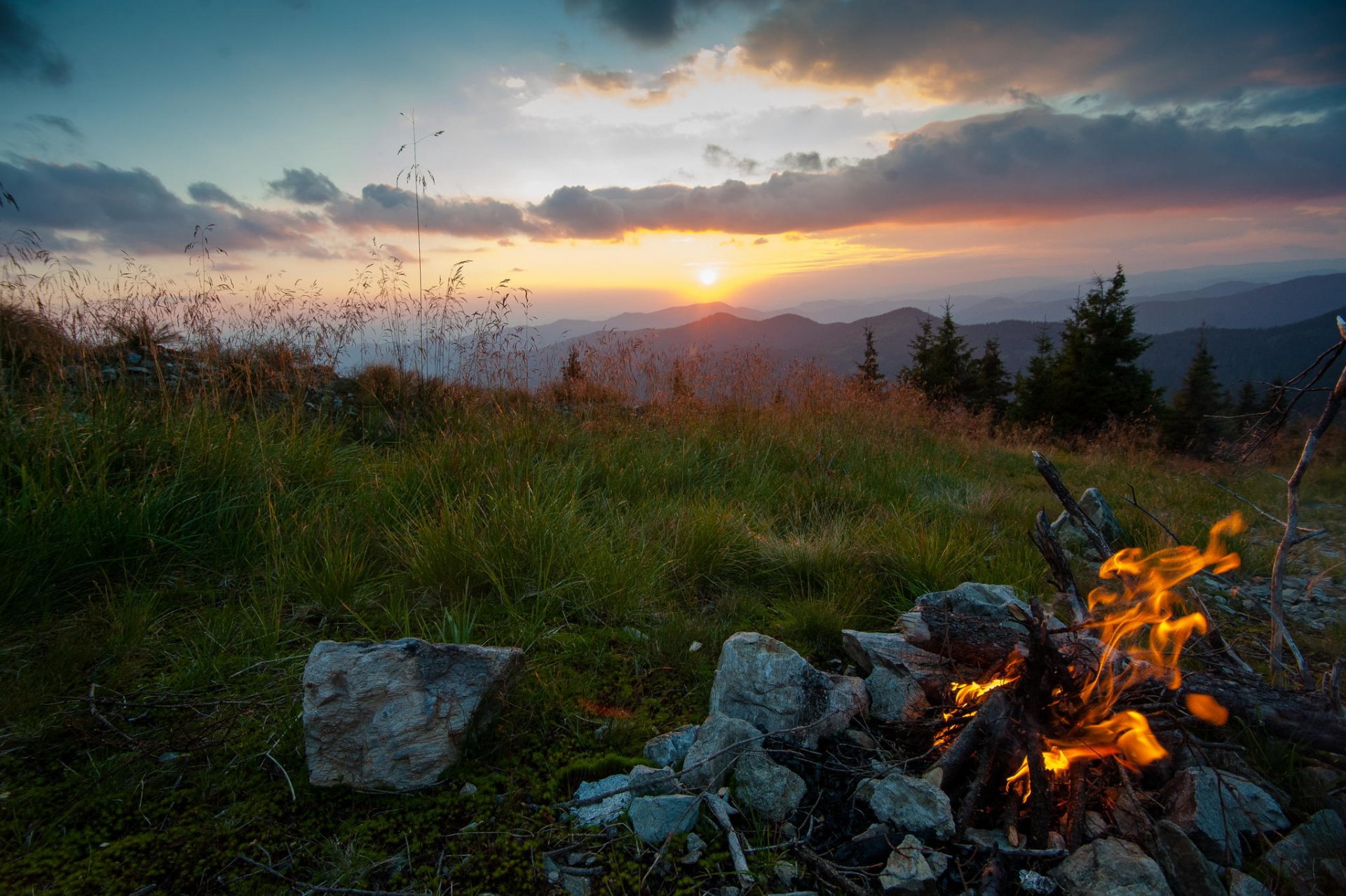 carpathian mountains mountain ukraine night fire