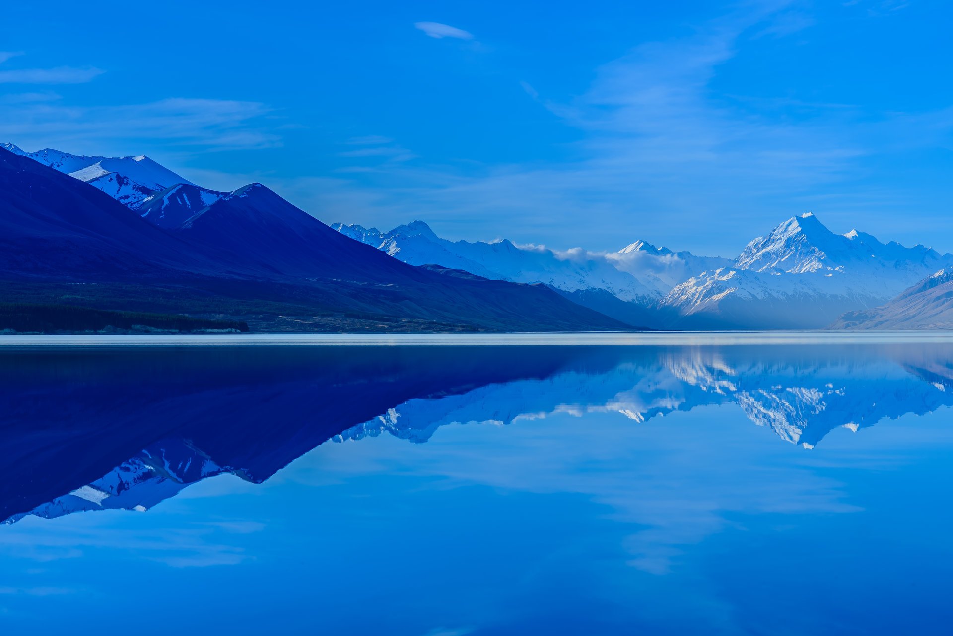 pukaki-see pukaki berge himmel reflexion südinsel neuseeland