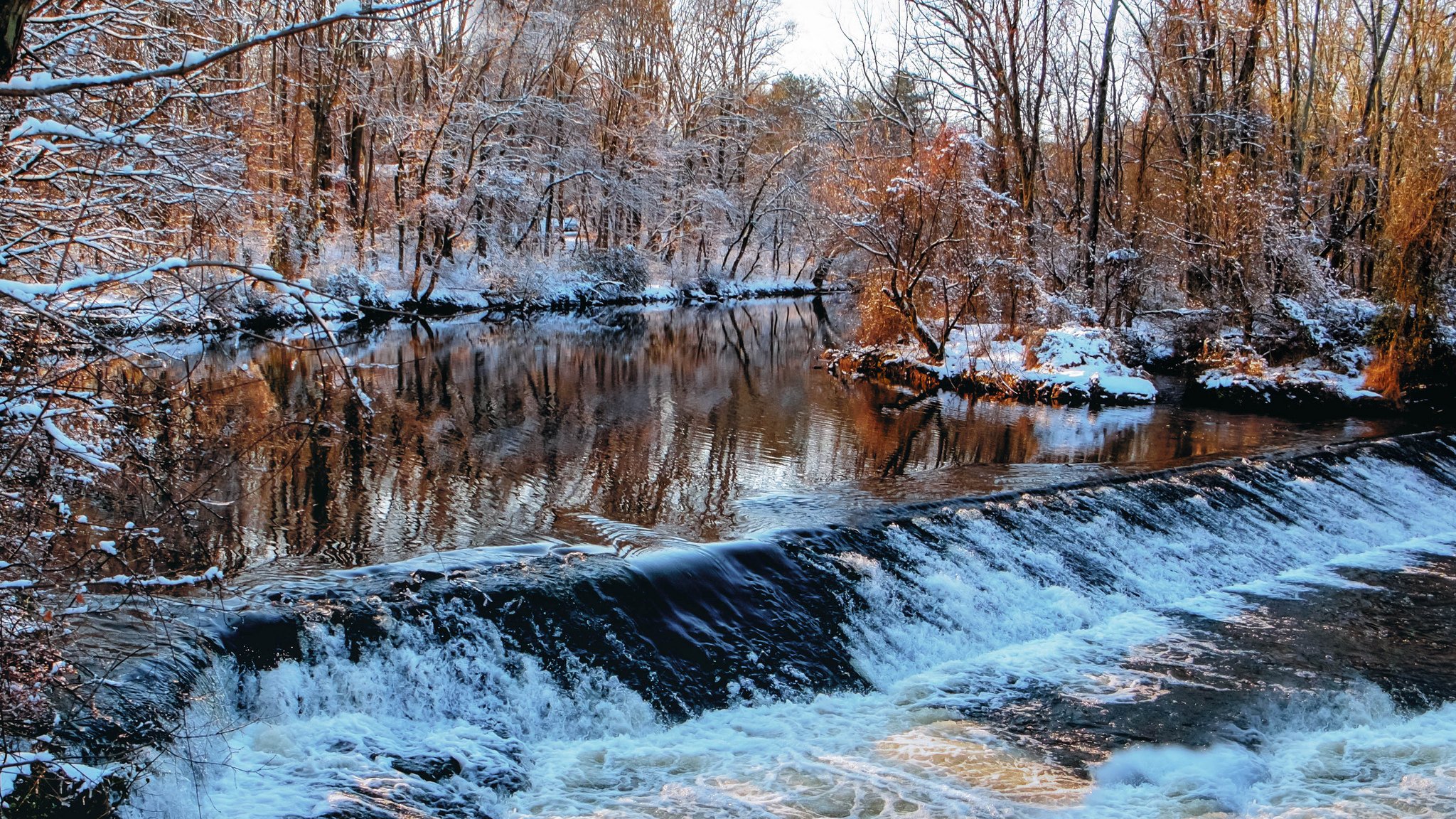 hiver forêt rivière seuil ruisseau