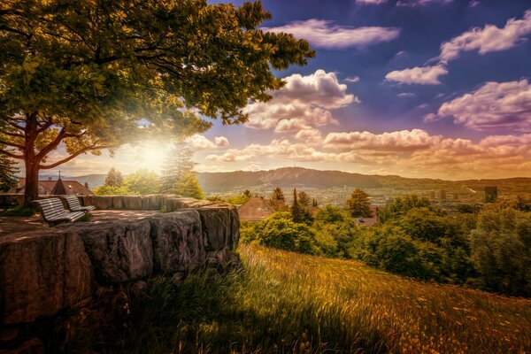 Panoramic view of the valley with beautiful clouds