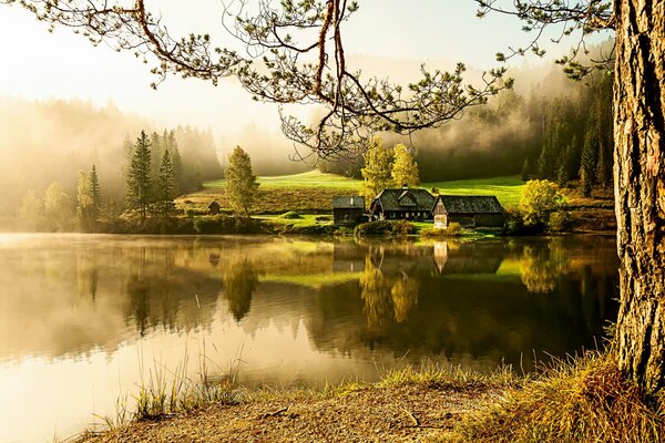 Village on the lake shore