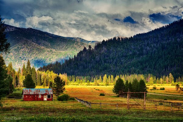 Berge im Herbst im Feld