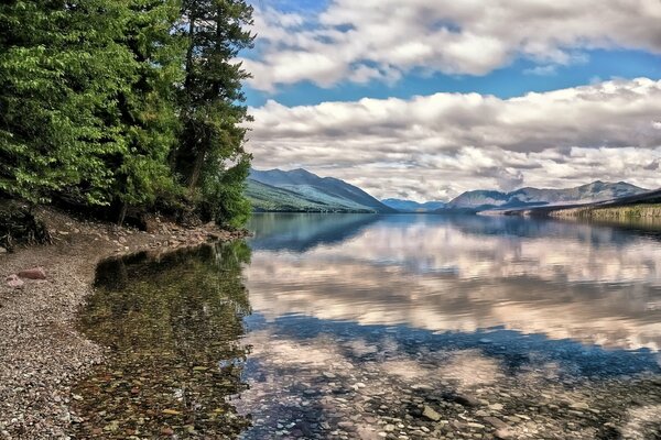 Montañas en el reflejo del lago