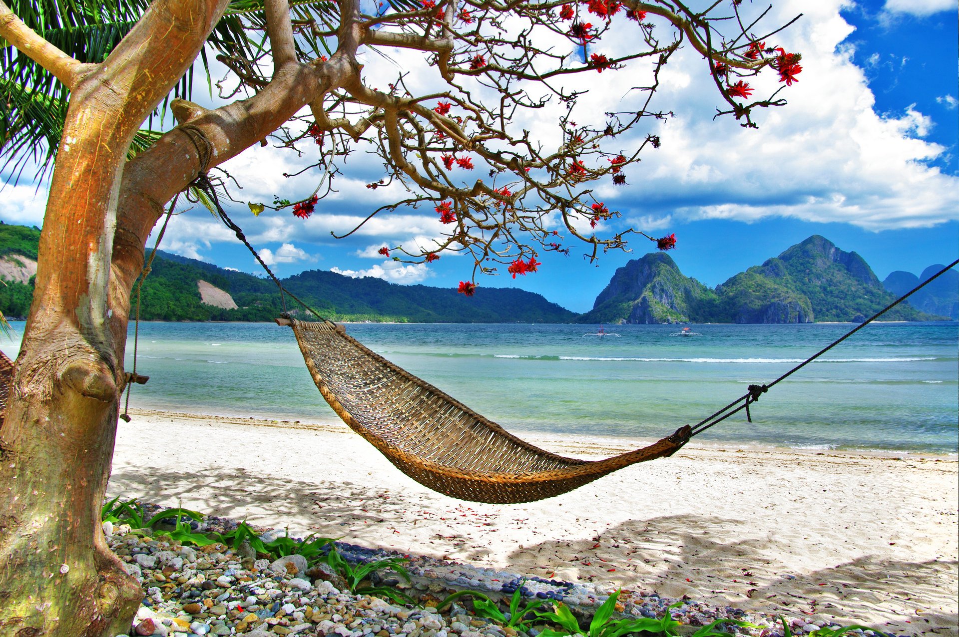 tropical relax bed tree summer mountains sea beautiful landscape nature of tropical relaxation mountain