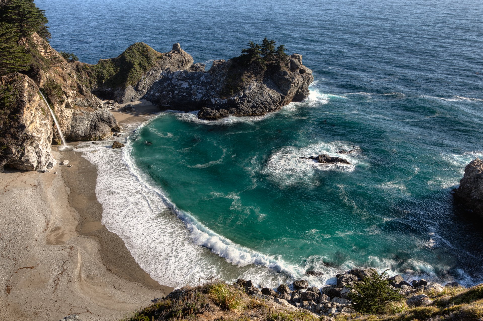 océano bahía roca cascada california big sur julia pfeifer burns state park mcway falls