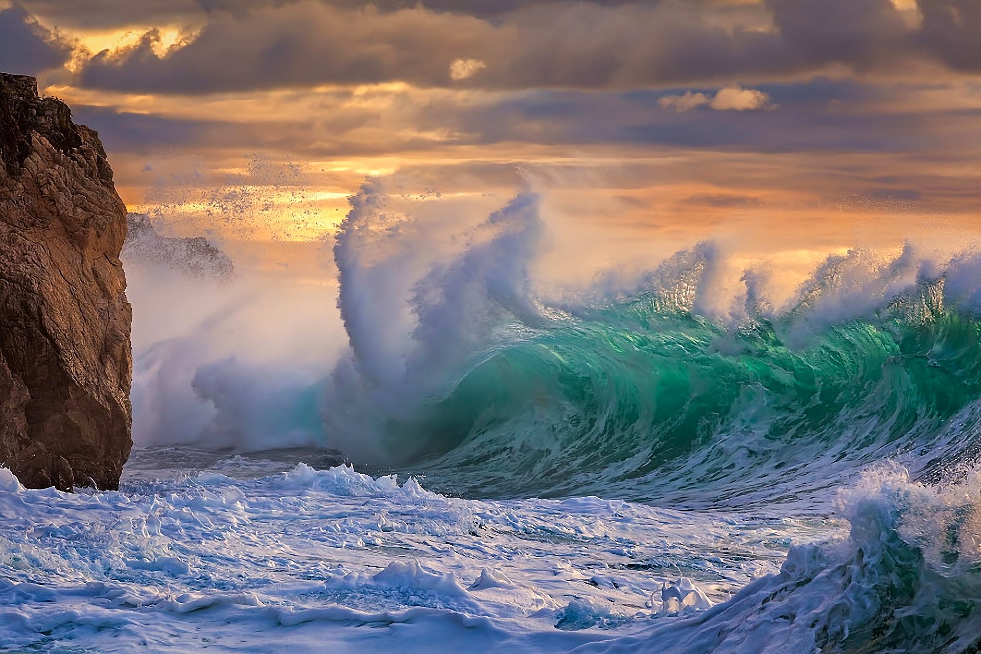 ky clouds rock sea waves storm