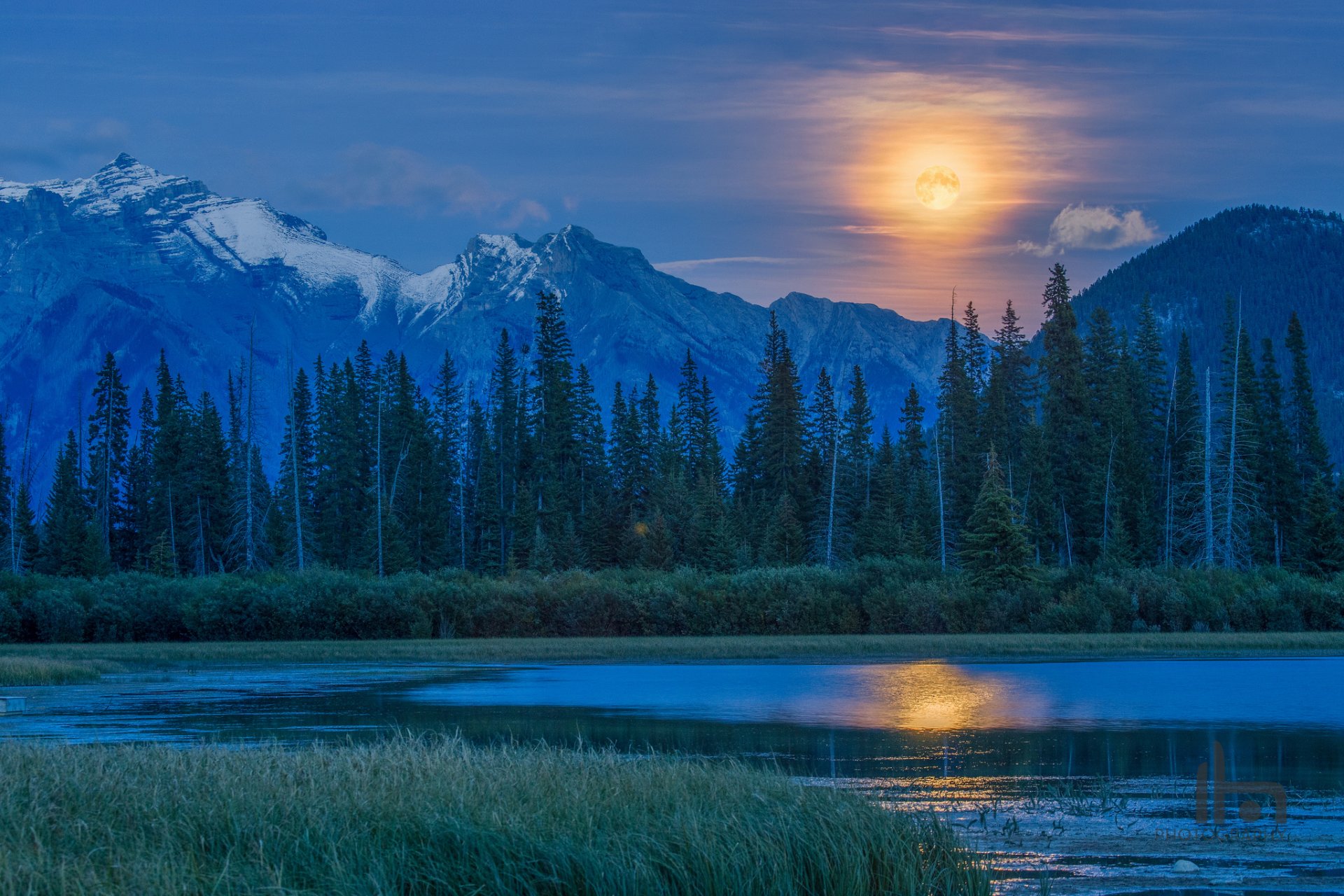 vermillion lake canada mountain moon forest full moon lake