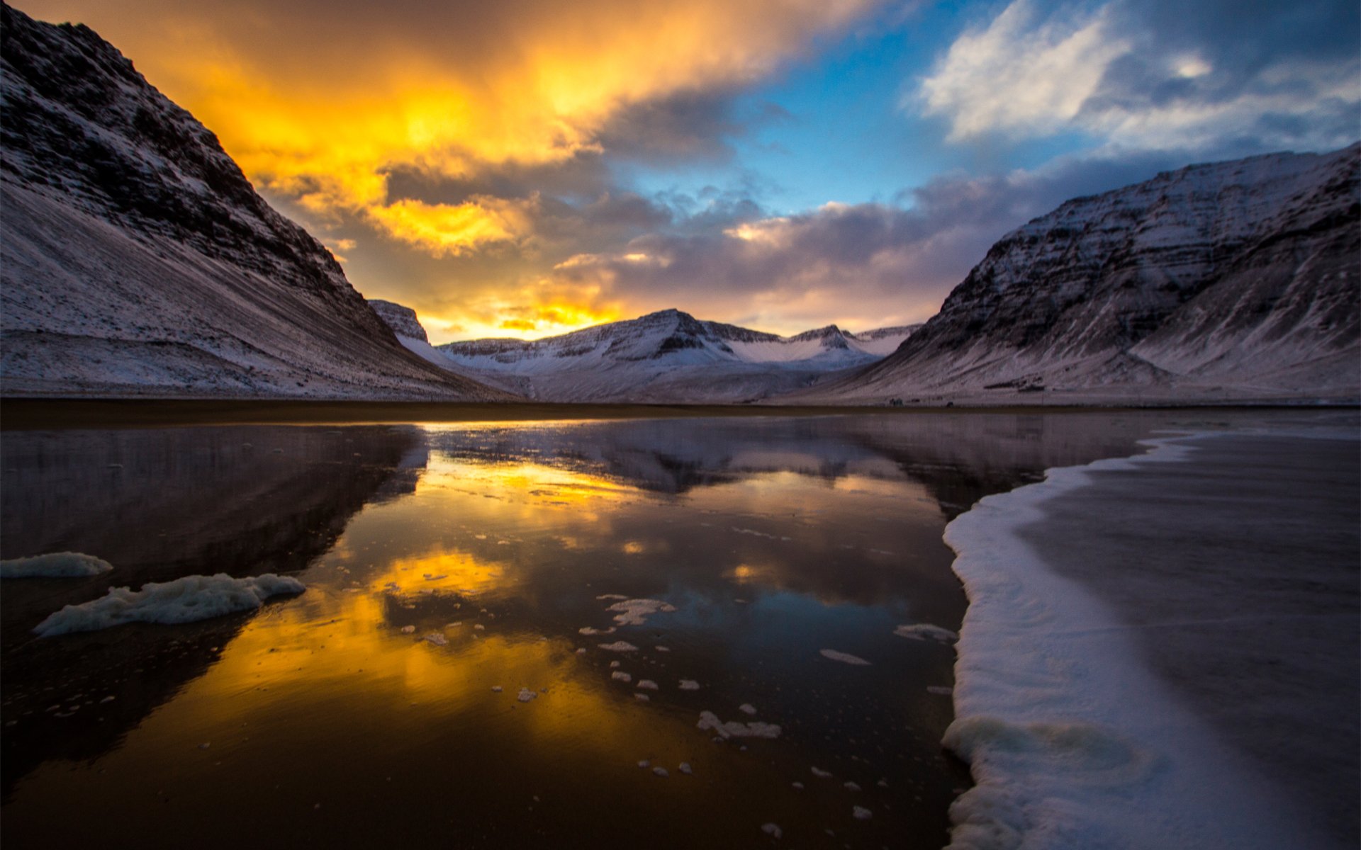 lake mountain sunset next cool snow cloud