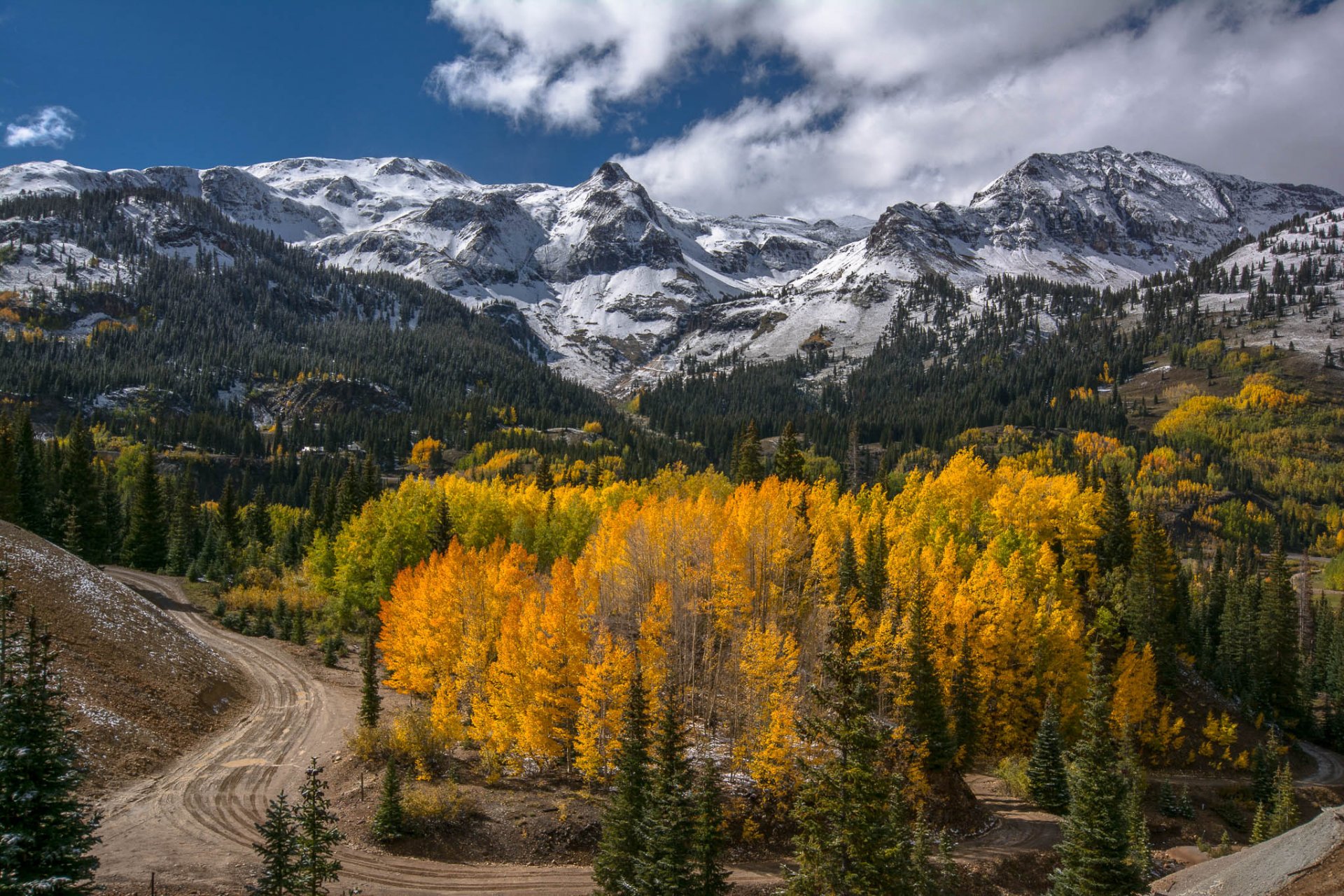 montagne foresta strada autunno