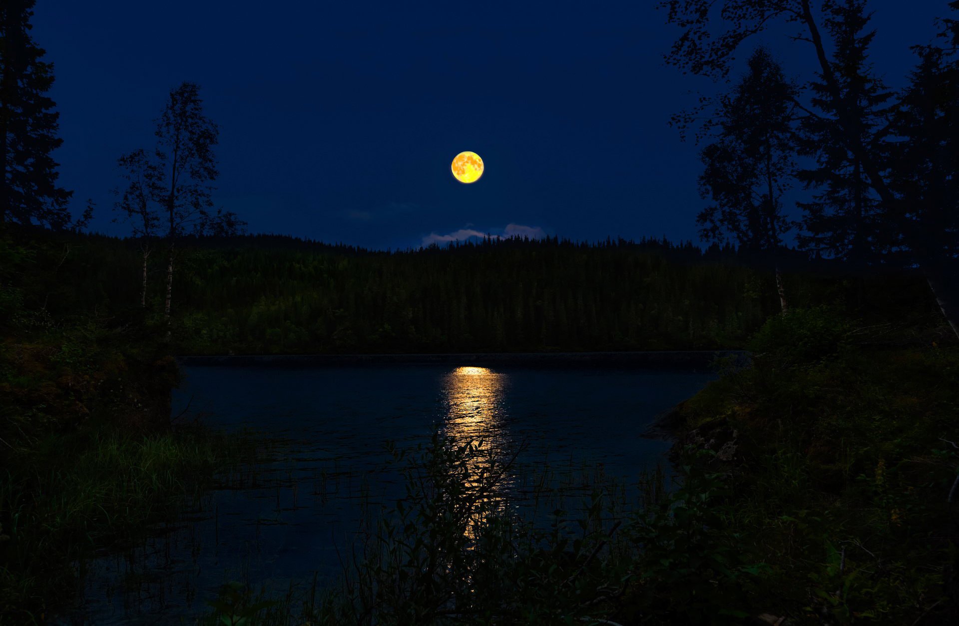 night norway full moon moonlight river forest