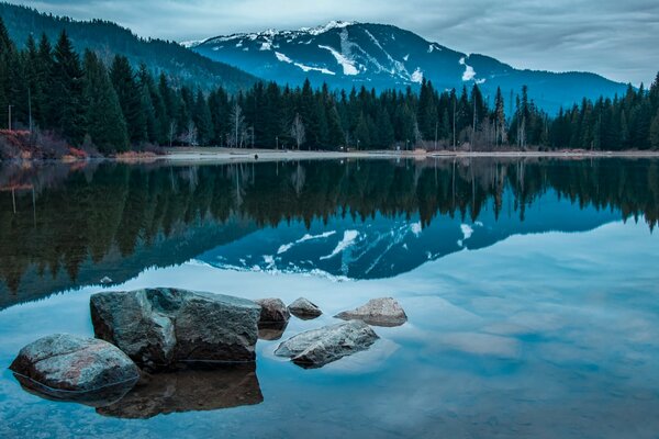 Lac près des montagnes au Canada
