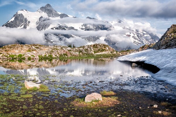 Derretimiento de la nieve entre las montañas