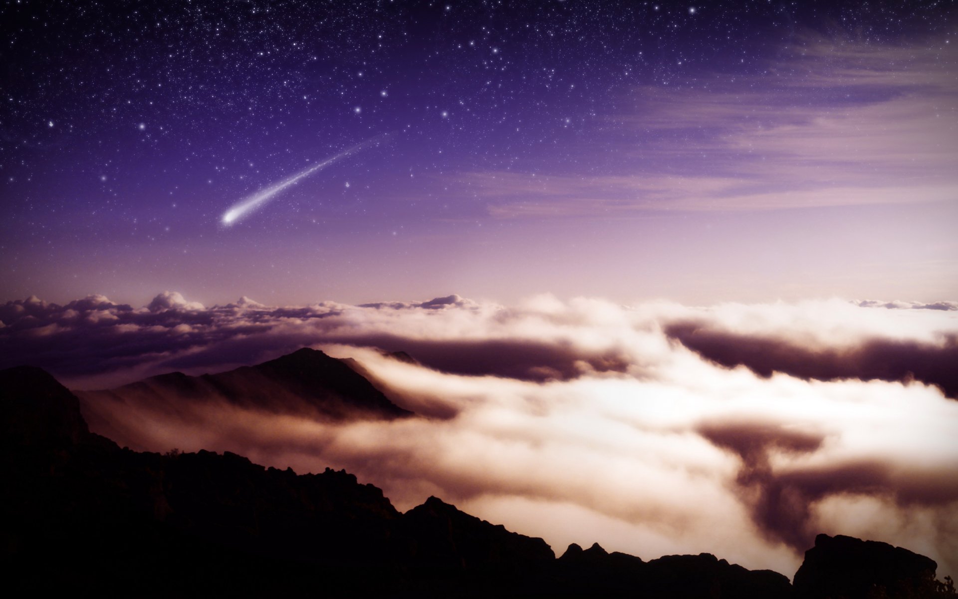 berge wolken sterne meteor