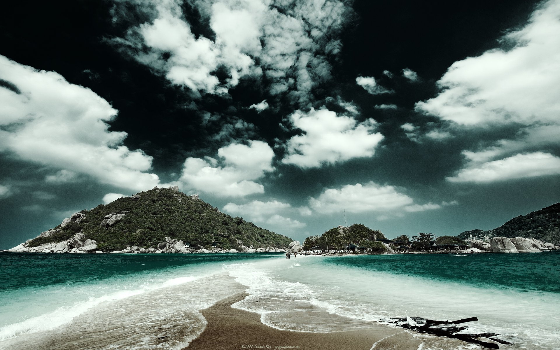 nuages ciel montagnes mer sable banc de sable